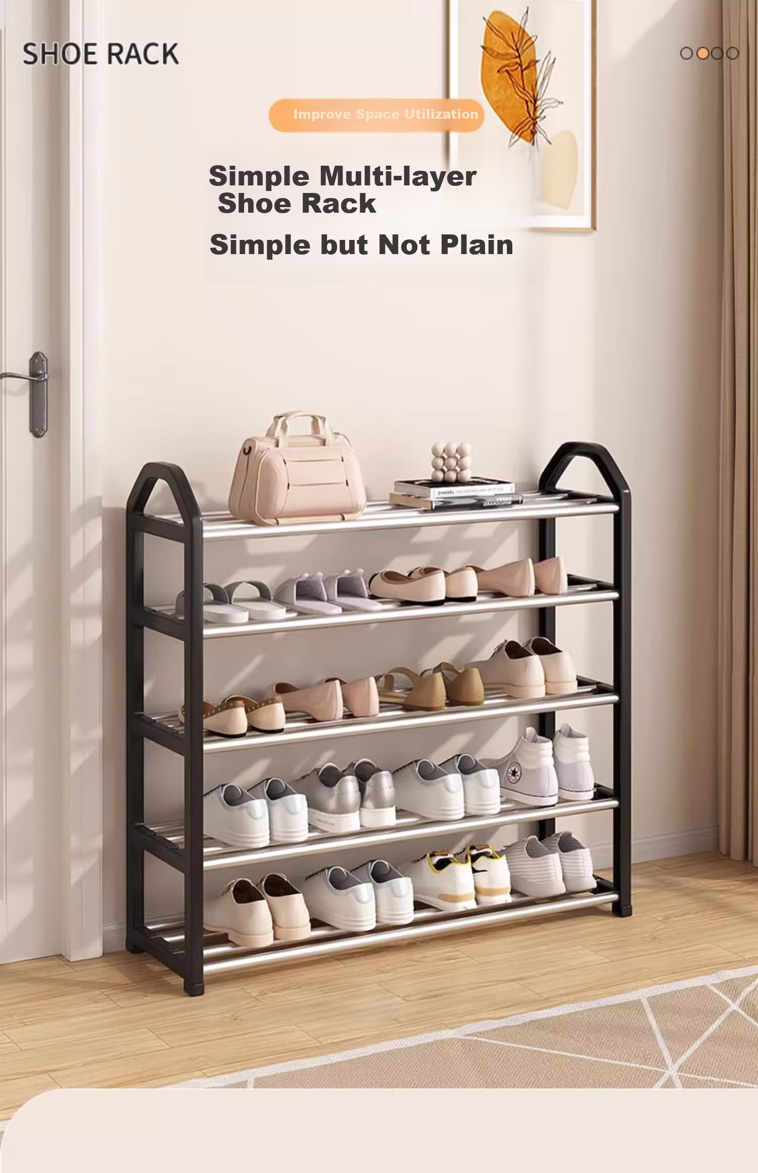 Yi Mo Shoe Rack Simple Shoe Cabinet Multi-layer Storage Shelf Three-tier Black 42cm 1