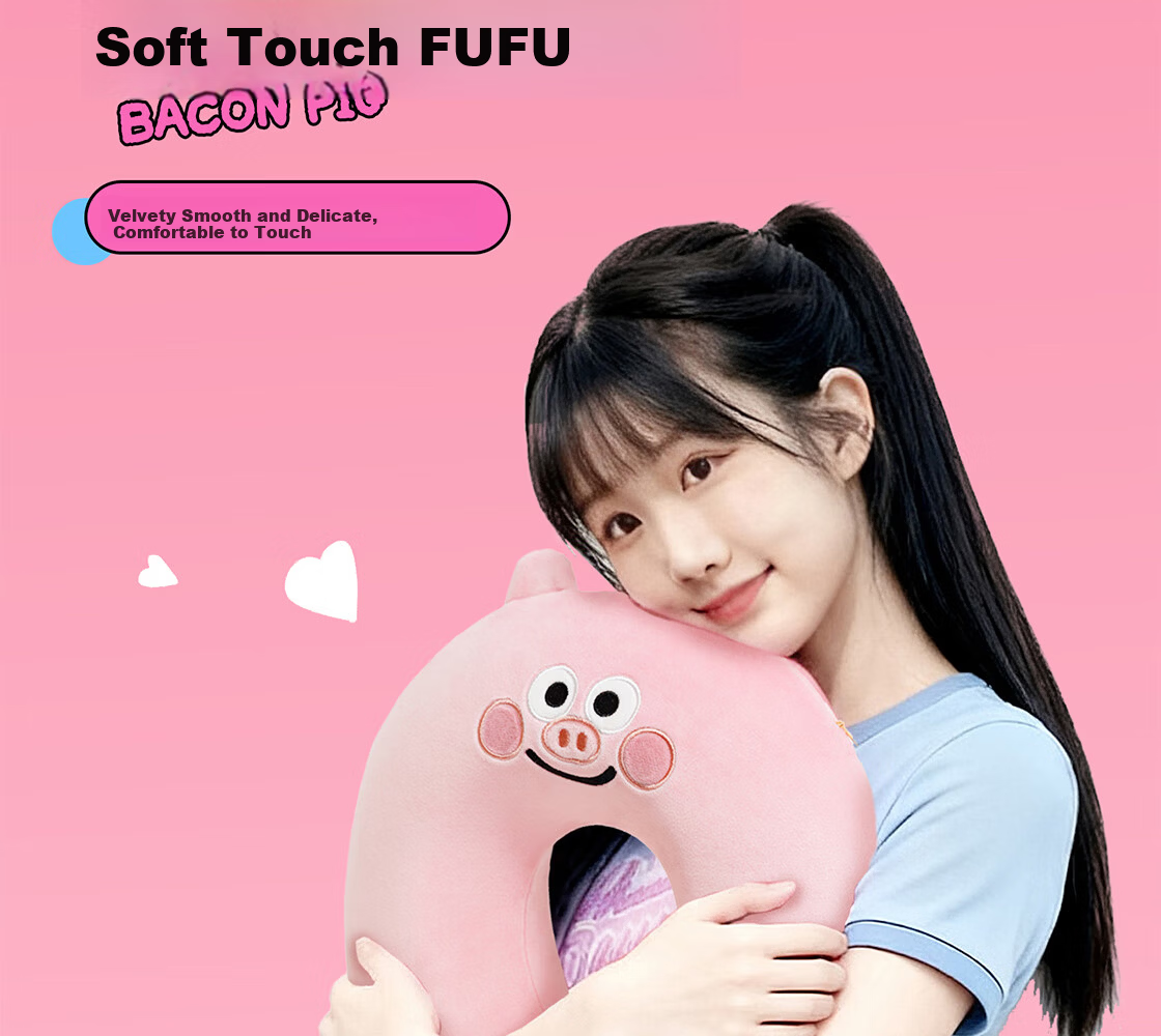 MINISO Bacon Pig U-Shaped Memory Foam Office Nap Pillow Travel Neck Pillow Lunch Break Cushion Birthday Gift Smiling Design 10