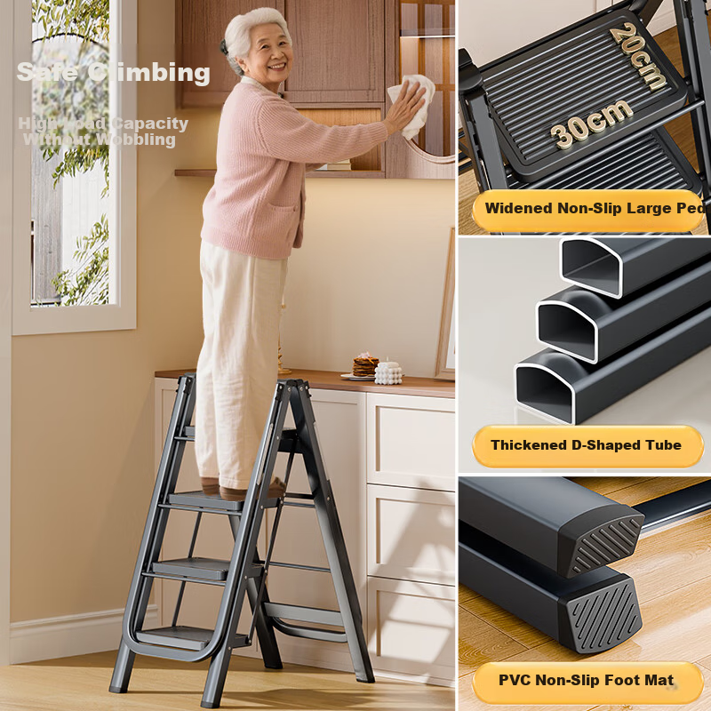 Chuangshuo Household Ladder Clothes Drying Rack Folding Step Ladder Carbon Steel 4-Step Gray