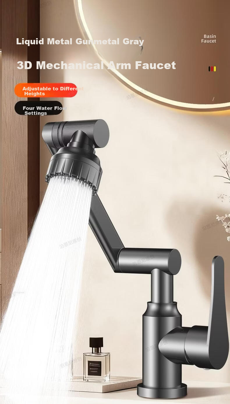 BOONEN Basin Faucet Mechanical Arm Lucky Cat Washbasin Bathroom Universal Rotatable Hot and Cold Mixer Tap 1