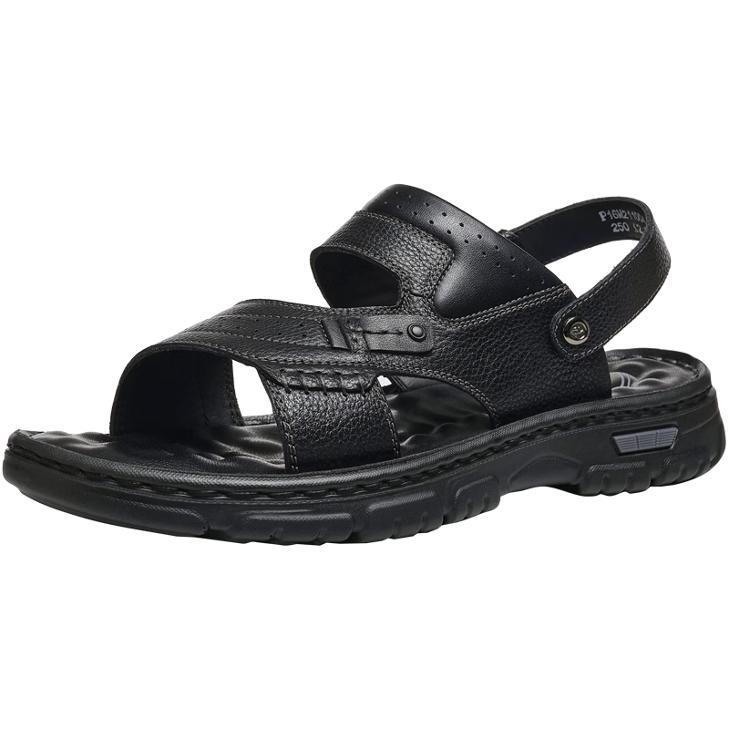 Camel Brand Men's Leather Sandals Slippers Beach Shoes Dad Shoes P16M211004 Black Size 38 Father's Day Gift