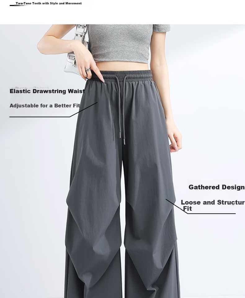 MINISO Women's Wide-Leg Cargo Pants Summer 2026 New Lightweight Quick-Dry Paratrooper Pants American Casual Sports Trousers 11
