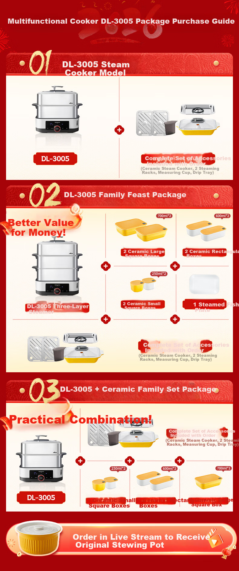 Donlim 618 Price Protection Electric Steamer Multi-Functional Steaming and Stewing Pot Double-Layer Stainless Steel 1005 Upgraded Large Capacity Steam Cooker with Reservation Timer for 3-4 People DL-3 3