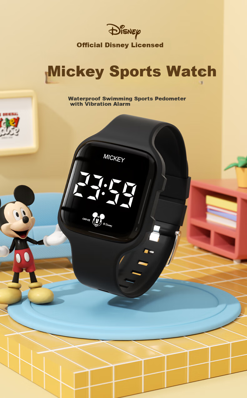Disney Mickey Kids Sports Watch Student Luminous Waterproof Silent Vibration Alarm Clock Electronic Watch for Boys and Girls Middle and High School 1