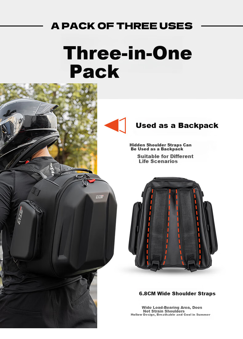 STAR FIELD KNIGHT Motorcycle Multifunctional 54L Rear Seat Bag Full Helmet Tail Bag Dual Shoulder Riding Backpack Hard Shell Helmet Bag SKB395 10
