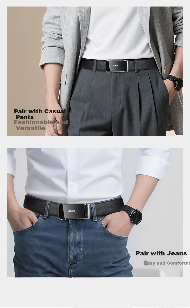 JEEP Men's First Layer Genuine Leather Automatic Buckle Belt 2026 New Cowhide Waistband Father's Day Gift for Dad 5