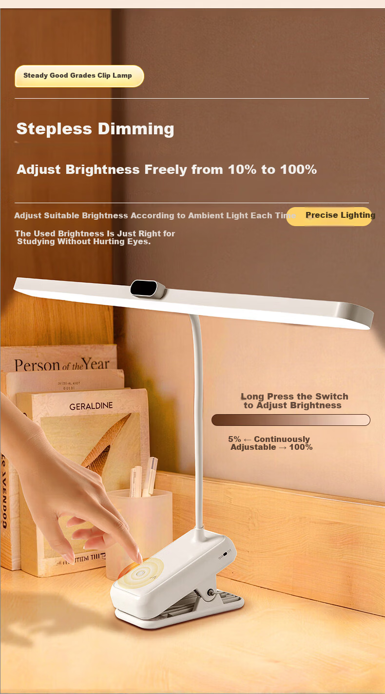 Datouren Grade A Rechargeable Desk Lamp Long Battery Life Clip Light Bedroom College Dormitory Study Eye Protection Lamp 6000mAh 14