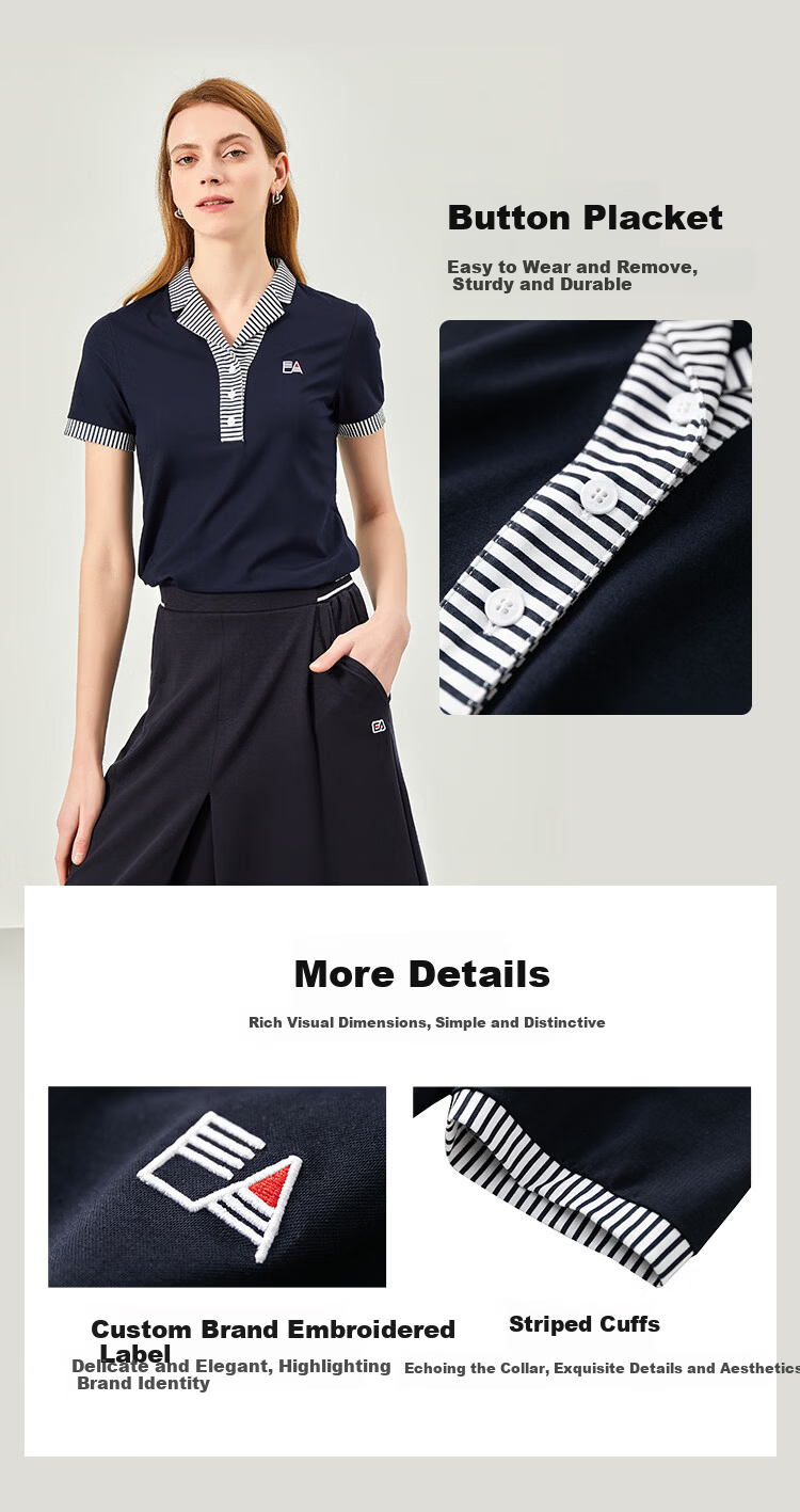 ELLE ACTIVE Classic Striped V-Neck Short Sleeve T-Shirt for Women Casual Slim Fit Top Summer Navy Blue S 3