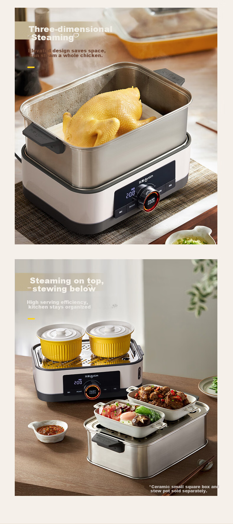 Donlim 618 Price Protection Electric Steamer Multi-Functional Steaming and Stewing Pot Double-Layer Stainless Steel 1005 Upgraded Large Capacity Steam Cooker with Reservation Timer for 3-4 People DL-3 18