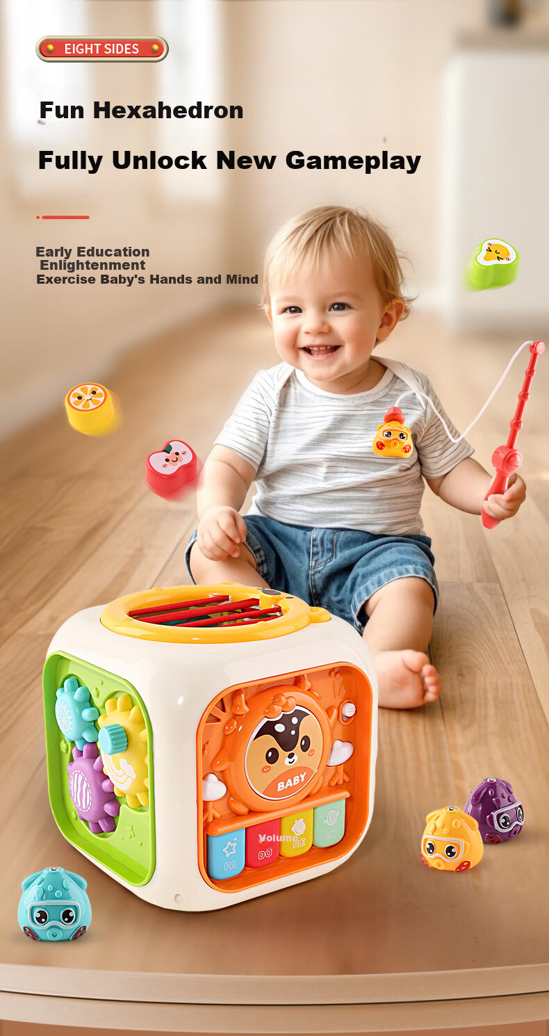 Besnay Baby Toy Hand Drum Six-Sided Educational Montessori Early Learning Gift for Children 1
