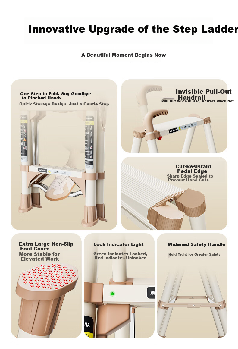Wenna Household Telescopic Ladder Foldable Multifunctional 5-Step Carbon Steel A-Frame Adjustable Ladder 3