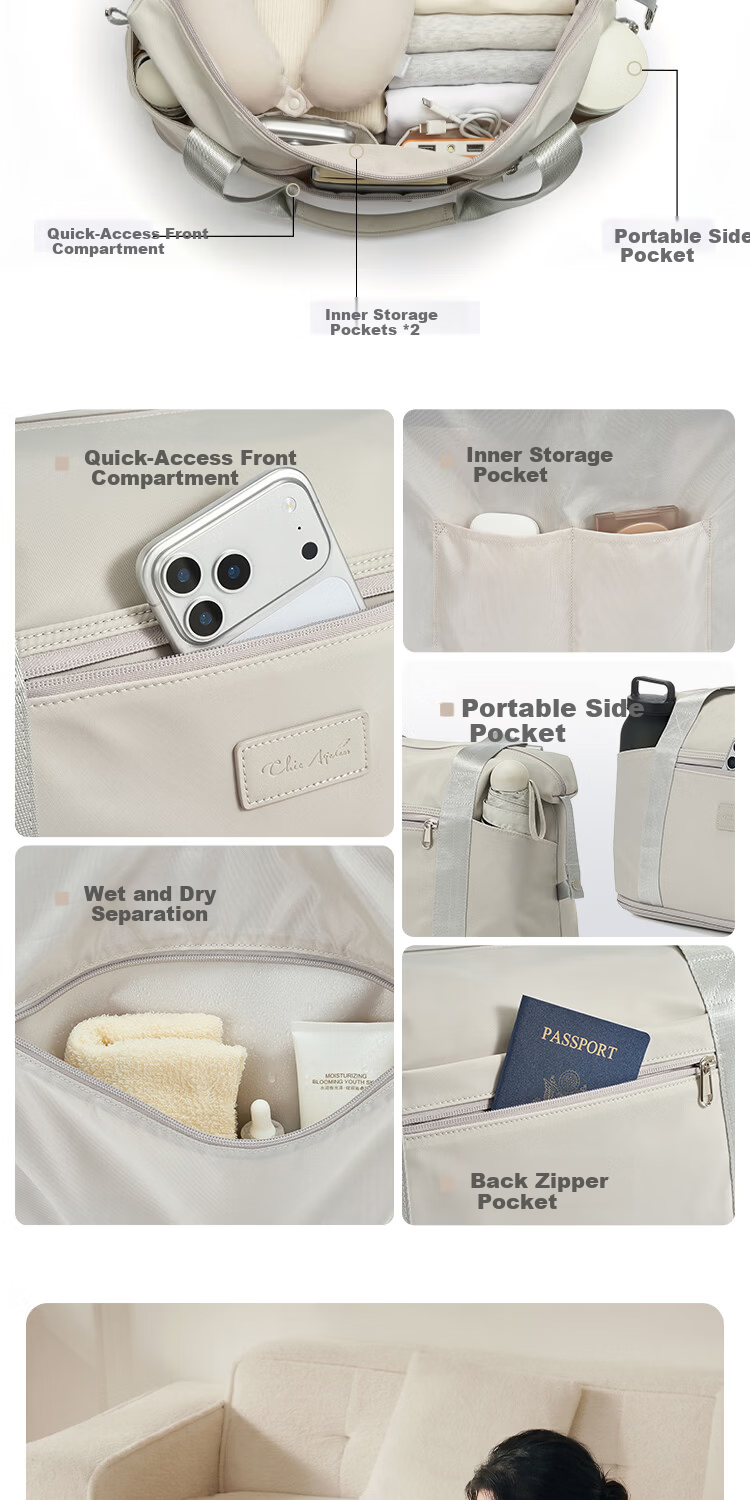 HLA Travel Bag Large Capacity Lightweight Expandable Storage Handbag Gym Sports Luggage Warm Mist Gray 6