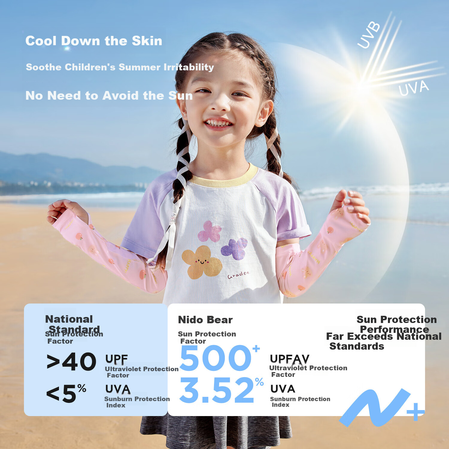 Niduoxiong Kids Ice Silk Sleeves UPF50+ Sun Protection Baby Arm Sleeves Boys Girls UV Protection Breathable Cooling Sleeves