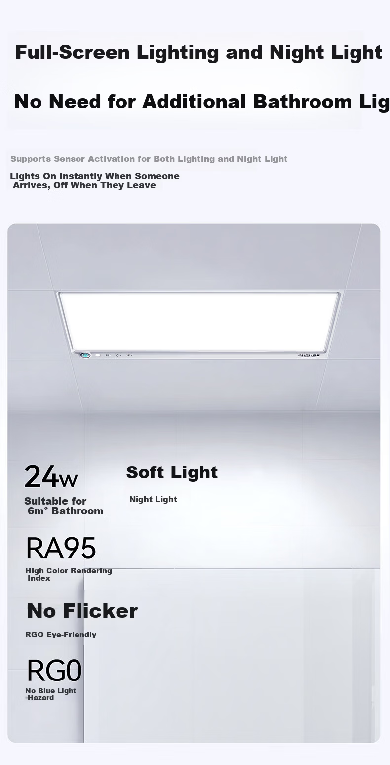 AUPU Smart Series Upgraded Sliding Cover Human Sensor Lighting AI Constant Temperature Deodorization Warm Air Ventilation S6-Air 12