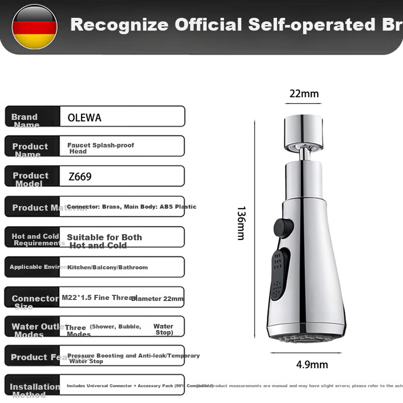 OLEWA Germany Kitchen Faucet Extender Splash Guard Rotatable Universal Spout Z669 3