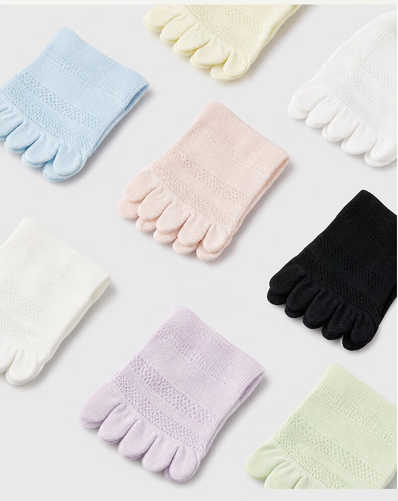 361° Women's Five-Toe Socks Summer Thin Breathable Sweat-Absorbing Mid-Calf Casual Socks 3-Pair Set One Size 2