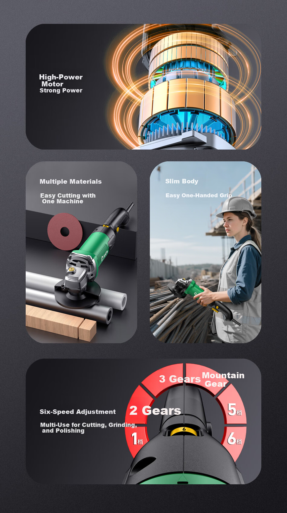 SATA Adjustable Speed Angle Grinder D05725 High Power Household Metal Cutting Polishing Grinding Machine 3