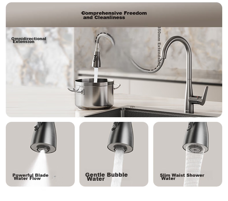 JOMOO Kitchen Faucet Dual Control Hot and Cold Pull-Out Brass Sink Faucet 33255 6