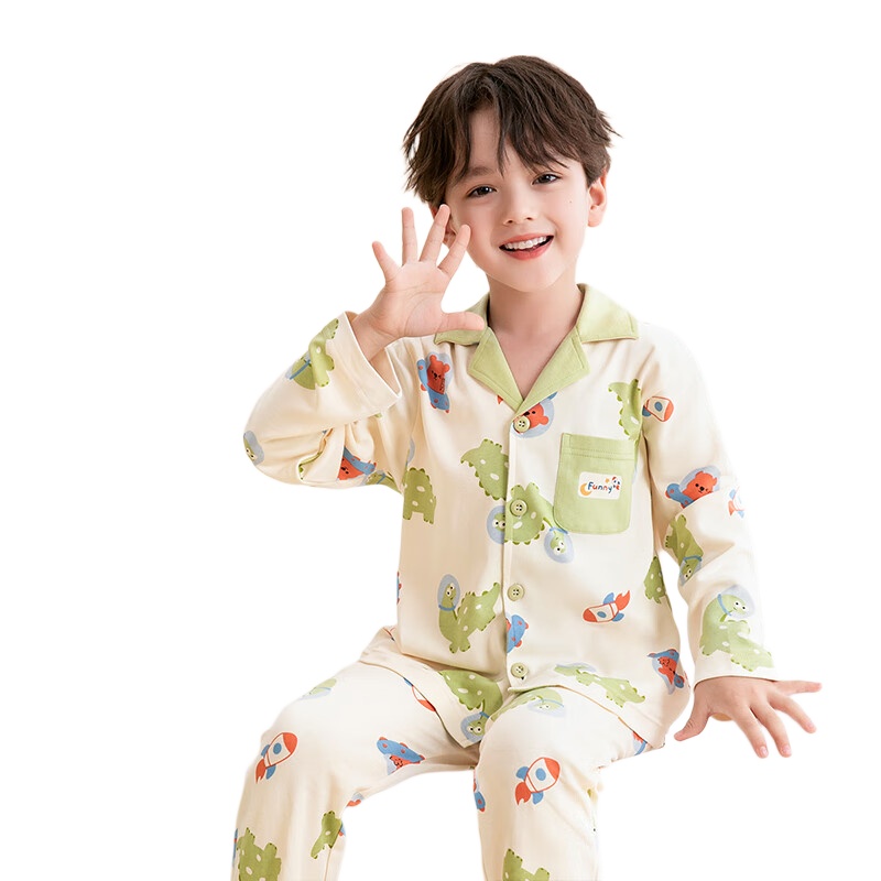 Fenteng Children's Pajamas Class A 100% Cotton 7A Antibacterial Anti-Static Spring 2025 New Boys' Home Wear Set