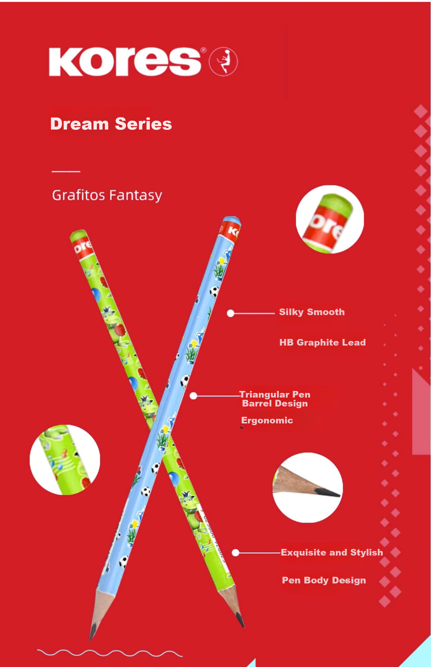 KORES Europe Kores HB Non-Toxic Pencil for Primary School First Grade Fashion Cartoon Writing Sketching Graphite Pencil Dream Series 12-Pack 92802 12