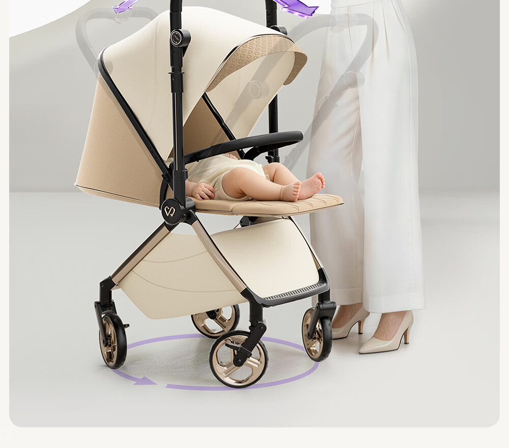 Welebao Baby Stroller Reversible Seat Recline 0-3 Years Lightweight Shockproof One-Key Folding High Landscape 17