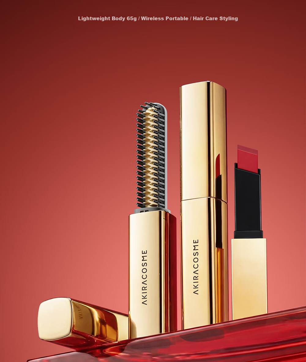 AKiracosme Lipstick Straightening Brush Mini Wireless Portable Negative Ion Constant Temperature Hair Care Home Dorm Lazy High Crown Bangs Comb 520 Gift 03SB Glowing Gold 9