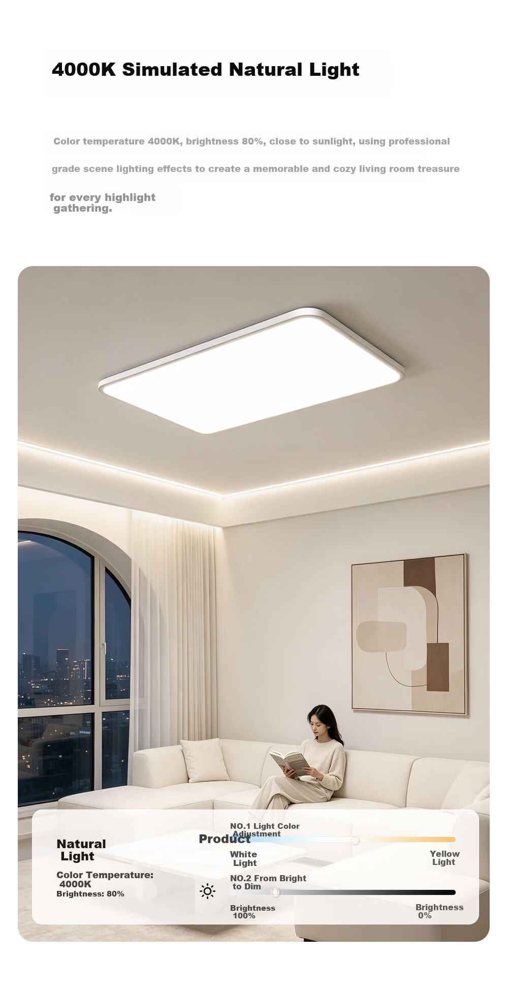Kuka LED Ceiling Light Minimalist Eye-Care Ultra-Thin Purike Living Room Bedroom Lamp 110cm Offline Voice Control [Installation Included] 13