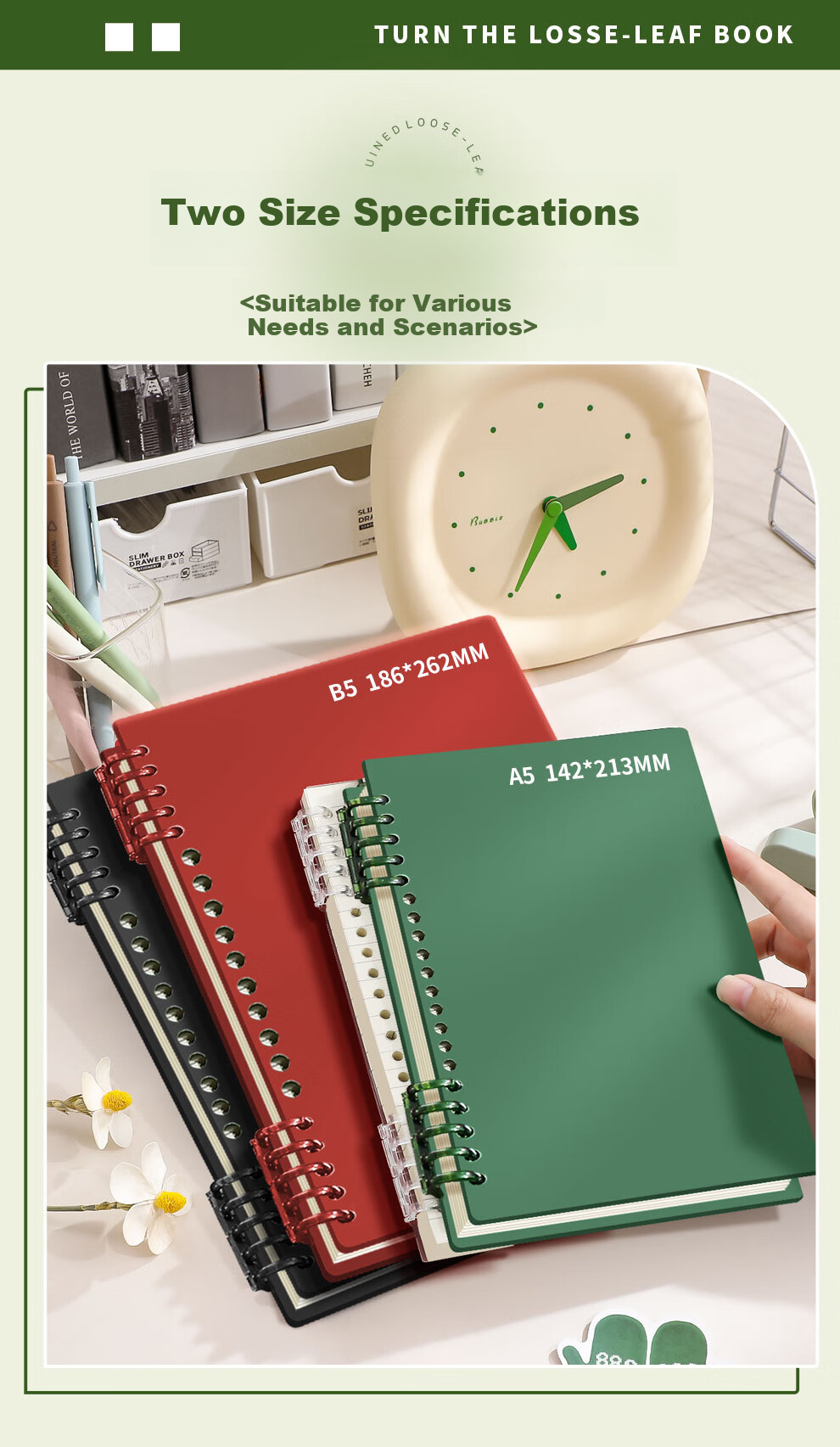 Faramon A5/60 Sheets Detachable Refillable Loose-Leaf Notebook Transparent Lined Student Coil Notebook Thickened Exam Study Journal 9