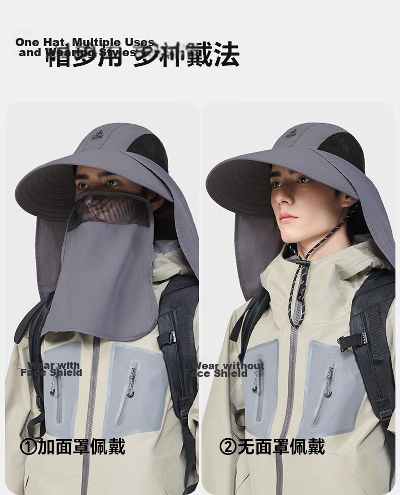 MISSION UV Sun Protection Hat for Men with Face Mask, Fishing Bucket Hat, Mountaineering Cap, Summer Outdoor UV Protection Sun Hat 2
