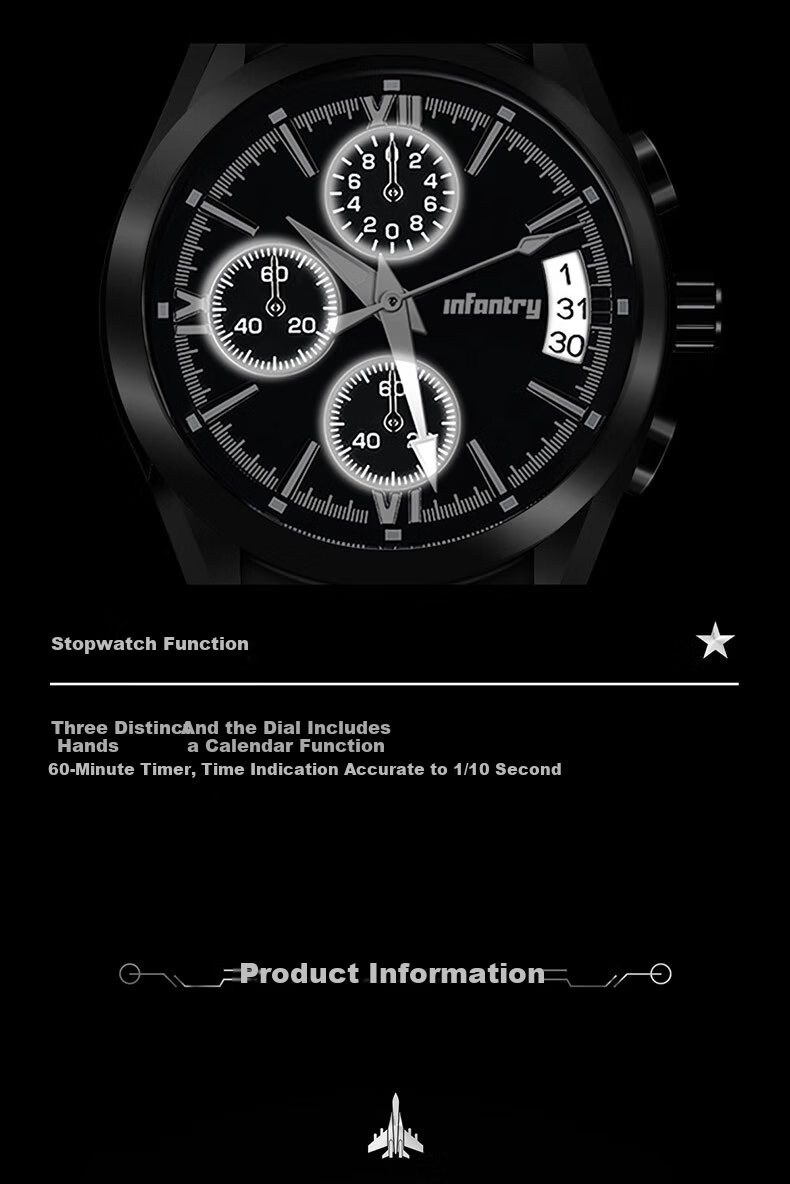INFANTRY Eagle Black Knight Men's Fashion Waterproof Steel Band Business Quartz Watch Birthday Gift for Boyfriend 12