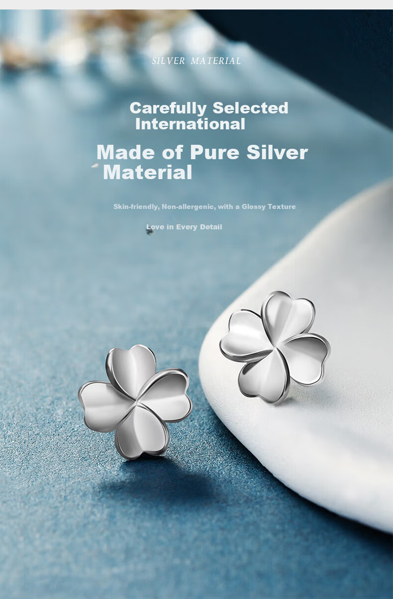 China Jewelry Pure Silver Lucky Four-Leaf Clover Stud Earrings for Women 2026 New Style Silver Ear Piercing Earrings Birthday Gift for Girlfriend 4