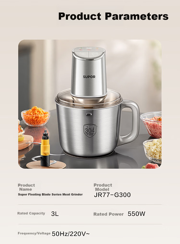 SUPOR Electric Meat Grinder 3L Large Capacity Multifunctional Food Processor JR76S-XF 19