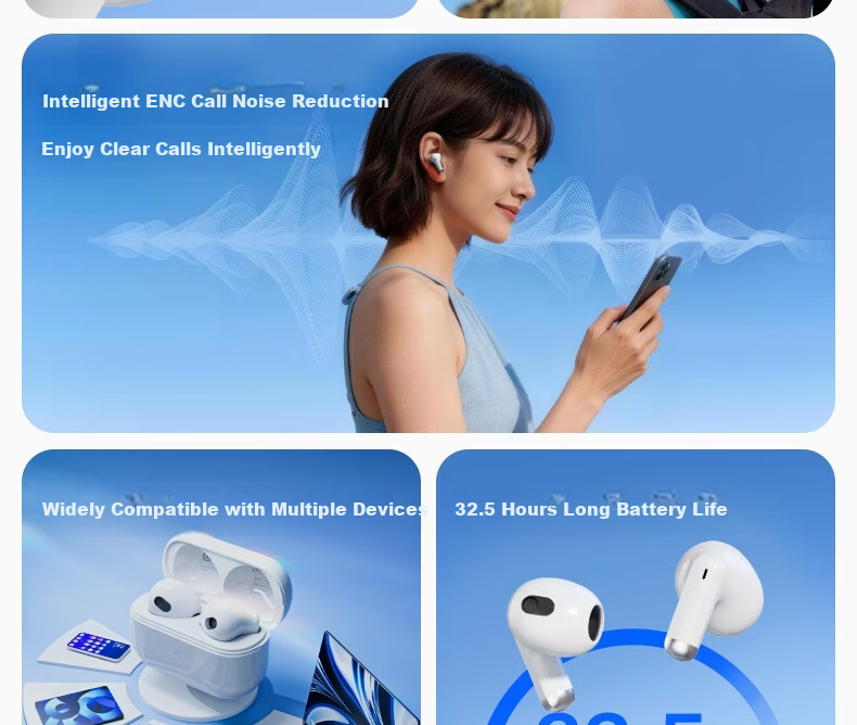 Deli True Wireless Bluetooth Earbuds Semi-In-Ear Earphones Charging Music Sports Gaming Headphones Gift Bluetooth 6.0 Type-C Compatible with Apple Xiaomi Phones White 3