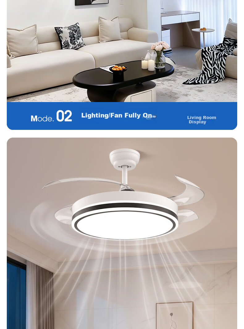 MICOE Ceiling Fan Light Fixture for Living Room, Nordic Style Dining Room, Bedroom, Simple LED Invisible Ceiling Fan Light Black Night Series 4