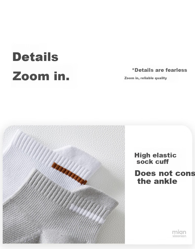 Cotton Xiaonian Men's Short Socks Spring Summer 100% Pure Cotton 10A Antibacterial Odor-Resistant Mesh Breathable Ankle Socks with Heel Tab 6 Pairs 25