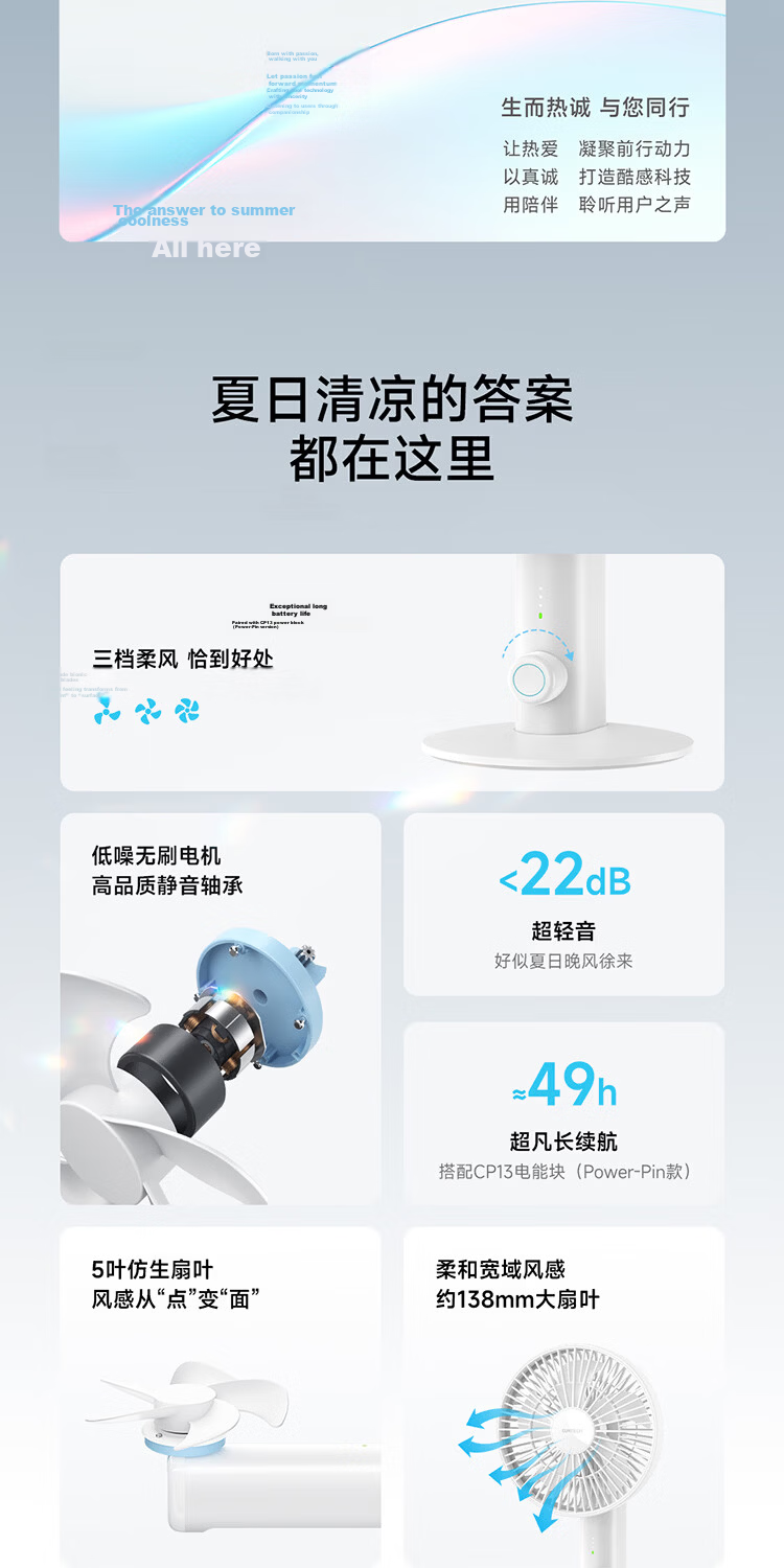 CUKTECH Cool State CP Desktop Module Small Fan USB Electric Fan Silent High Airflow Long Battery Life Suitable for Study Dorm Office Outdoor Camping Mini Portable Fan White 2