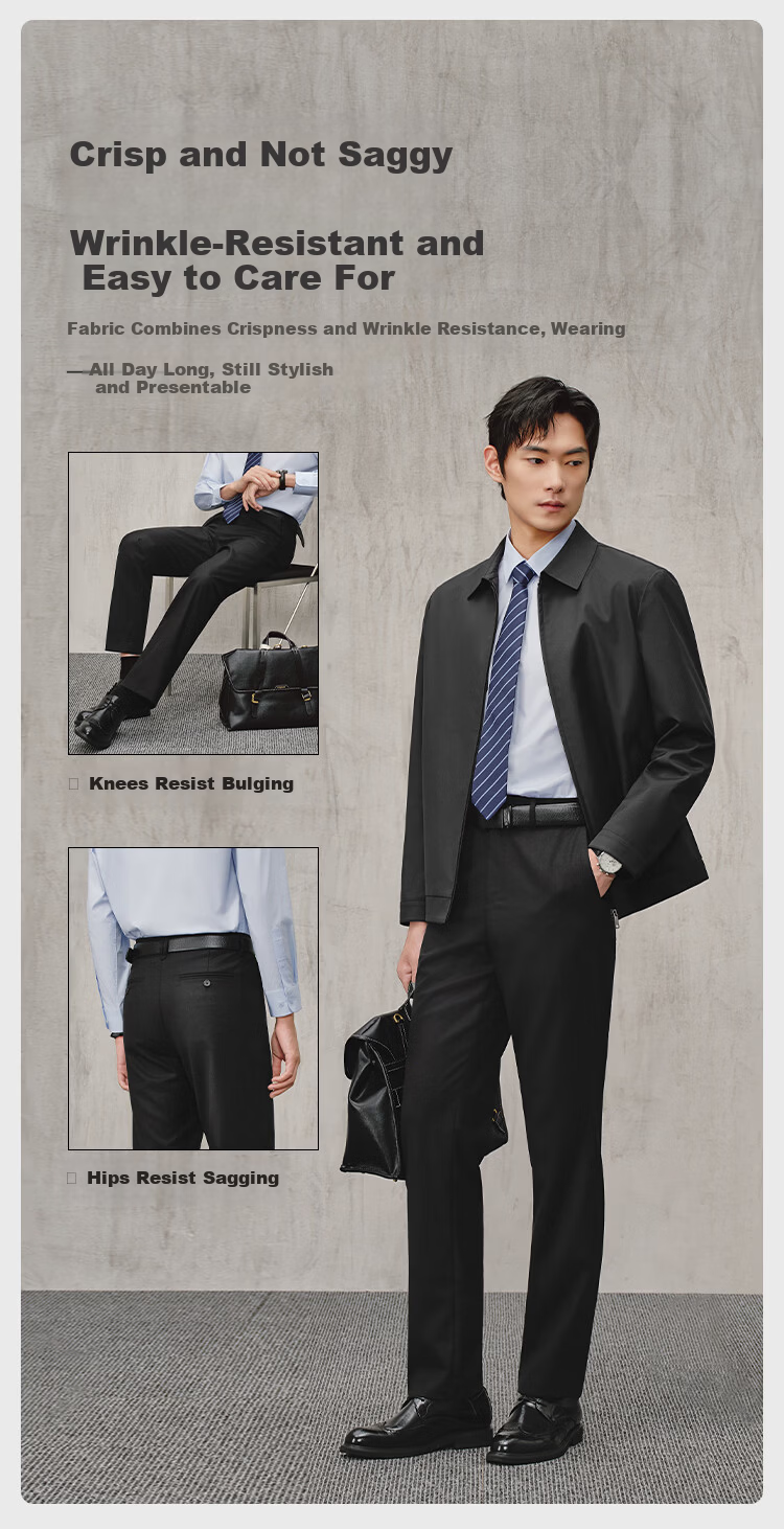 JD Jingzao Cool Wool Tencel Men's Casual Pants Summer Wrinkle-Free Straight Business New Black 34 5