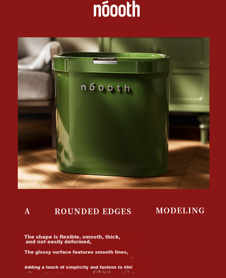 Noshi Bathroom Trash Can with Lid, Narrow Gap High-Value Large Capacity Waste Bin for Toilet, Living Room, Kitchen - Red 7