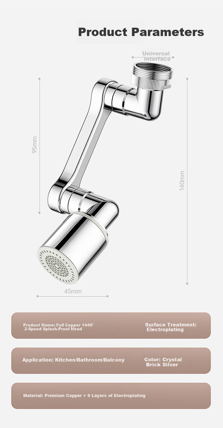 Taoshi Universal Faucet Extender Splash-Proof Aerator Basin Faucet Spout with 1440° Rotatable Joint Mechanical Arm 11