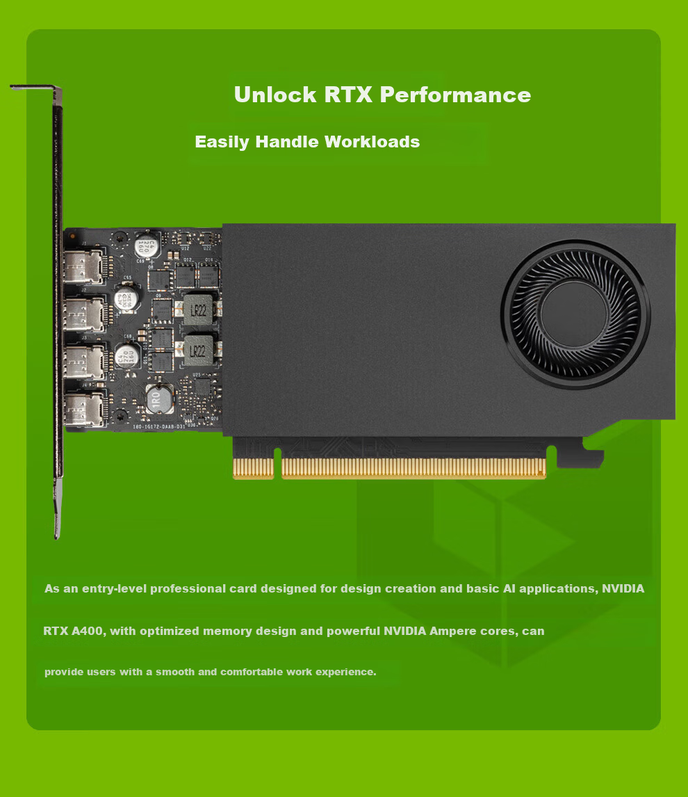 NVIDIA RTX A400 4GB GDDR6 Professional Graphics Card PCIe 4.0 x8 Single Slot 4× Mini DP 1.4a Workstation Multi-Monitor Office Design 7
