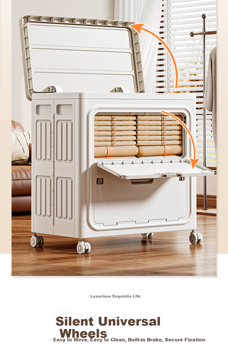 OLA XIANG Flip-Top Clothes Storage Box Extra Large Capacity Foldable Clothing Organizer with Wheels Thickened Quilt Storage Cabinet for Home 4