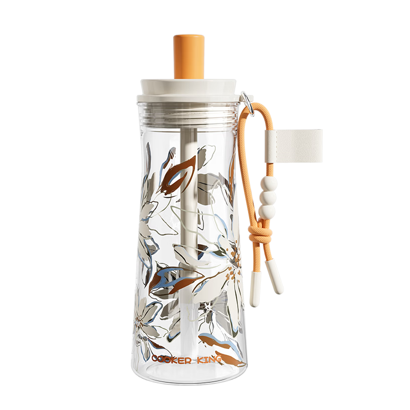 Chuida Huang 2026 New Plastic Water Cup High-Value Straw Cup for Girls Floral Tea Cup 620ml (Orange Blossom Lily)