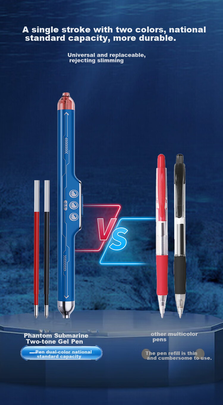Yuji Phantom Submarine Gel Pen Dual-Color Brush Pen Deep Sea Space Creative High-Value Ins Style Student Retractable Quick-Dry Smooth Ballpoint Pen Light Blue 9