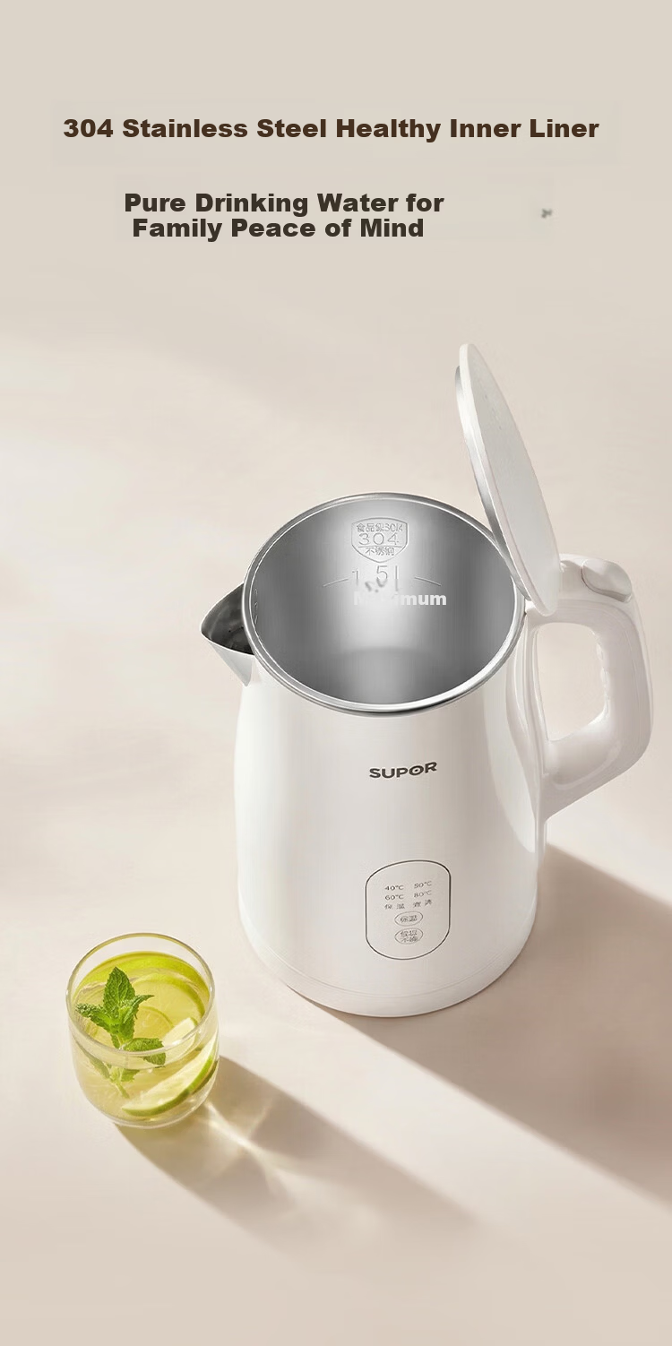 SUPOR 2.5L Electric Kettle Water Boiler Temperature Control Kettle One-Touch Keep Warm Milk Warmer Double Steel Body Titanium Seamless Inner Liner SW-25J101P 8