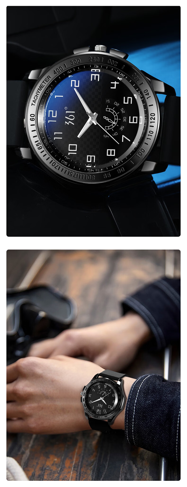 361° Men's Watch Simple Fashion Sports Quartz Business Wristwatch Birthday Gift Waterproof Black 3