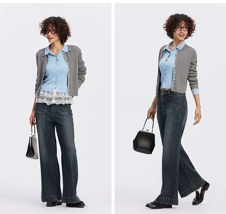 Semir Senrou Women's Denim Jeans Autumn Loose Fit Long Pants Slimming Leg-Lengthening Wide-Leg Trousers 103525124011A 31