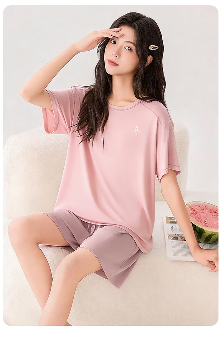 Hongdou Girls Summer Pajamas New Teen Student Short Sleeve Shorts Thin Homewear Set 23