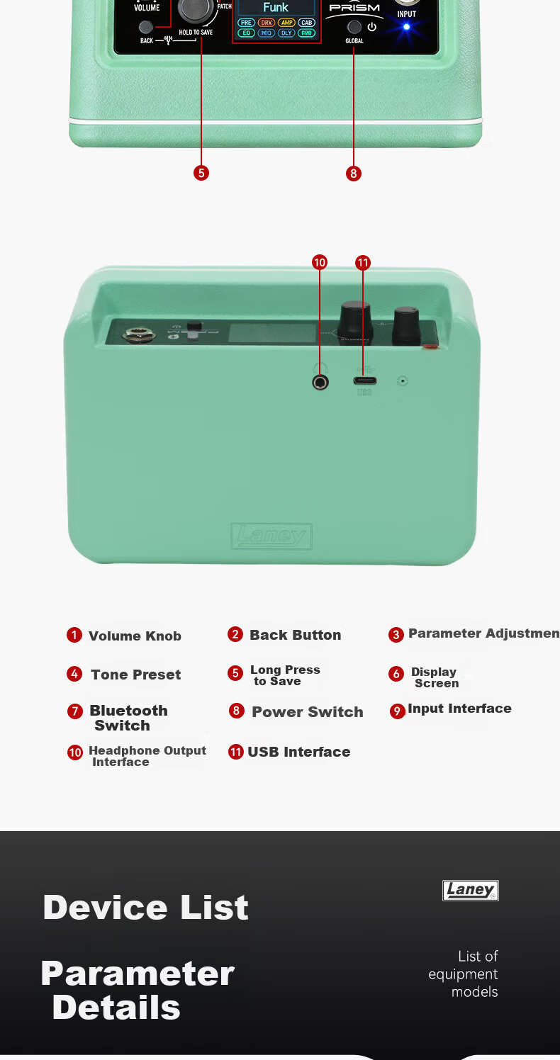 Laney UK Laney Little Green Brick PRISM-MINI Electric Guitar Bass Amplifier Mini Outdoor Portable Bluetooth Speaker 11