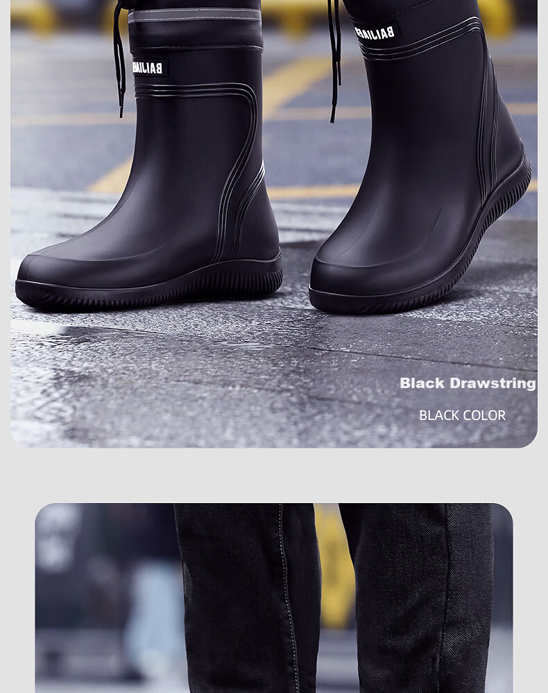 Xiyu Men's Lightweight Waterproof Non-Slip Rain Boots Chef Shoes Rubber Shoes 3313 High Tube Black No Logo Size 45 14