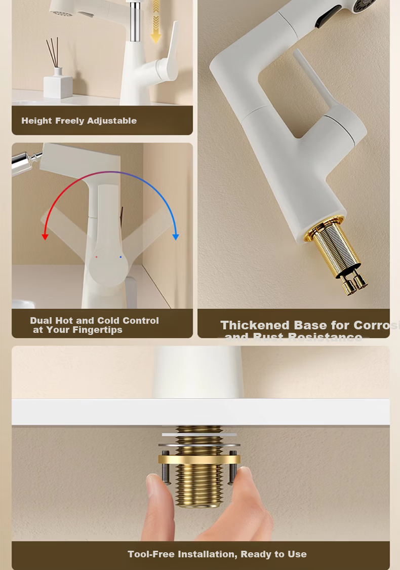 IVORPO German Pull-Out Basin Faucet Lift Rotatable Hot and Cold Water Tap for Washbasin 3